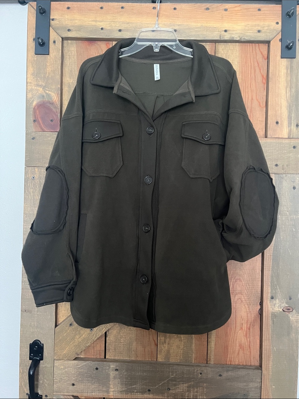 Zenana Olive Utility Jacket with Elbow Patches
